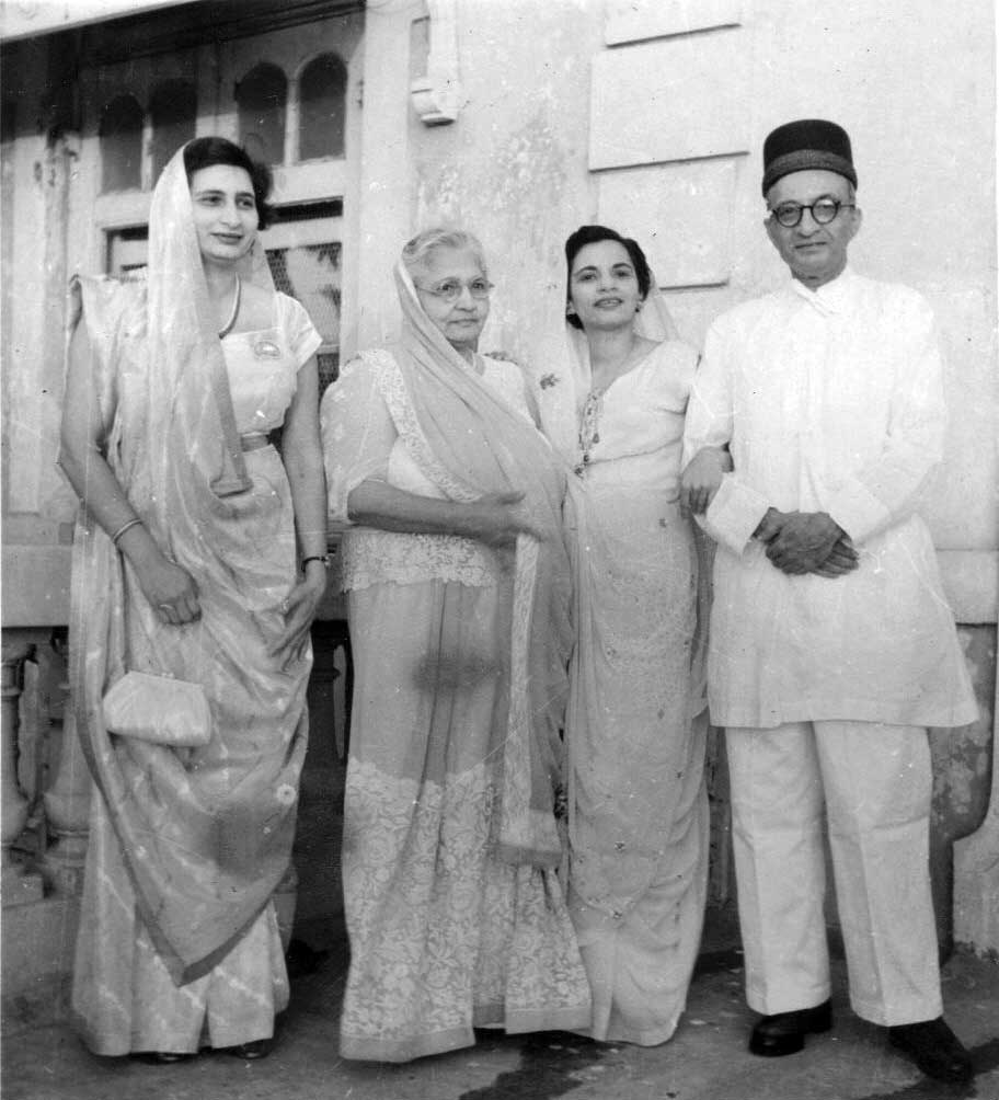 My Step-Dad's family in Bombay. Probably on the porch of the house on Cuffe Parade, overlooking the Arabian Sea.

My father's sisters, Amy (far lef) and Mehru (beside Grandpa), and his mother and father. Amy lived in London, England. She also looked exactly like my Dad.

Grandmother was a typical Indian mother ... Always right and always trying to get "her baby" to move back to India, even into his 40s. She eventually disowned Dad when he wouldn't leave my baby brother and sister in India to be raised by her.

Grandpa was probably one of the sweetest men and probably one of the most hen-pecked. He's wearing the typical Parsi (Zoroastrian) man's hat. When we visited in 1968, he used to entertain my little brother and sister by taking out his teeth and doing a Mickey Mouse impression. View full size.

There was also a brother who died in infancy. He had been ill and Grandmother gave him his medicine, not realizing that the Ayah (Nanny) had already given it to him, as was her job. He died of an overdose.