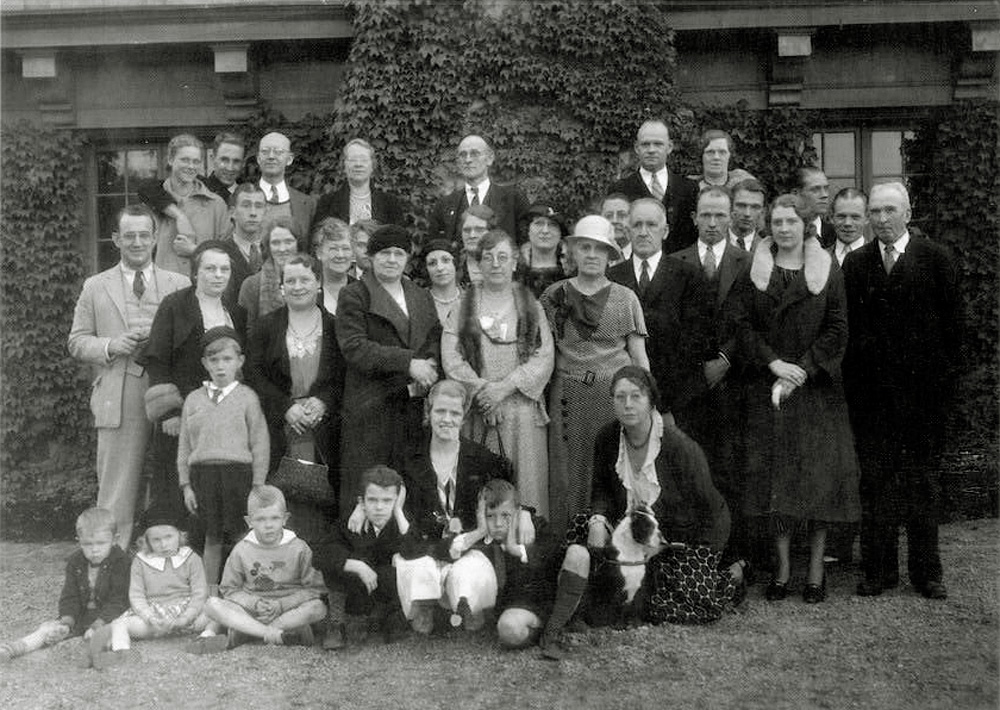 A reunion of the Anger, Wolfe, Wangmann families in Rochester, New York c. 1930.  Location is unknown. A few individuals have been identified, submitter will respond to inquiries. View full size.