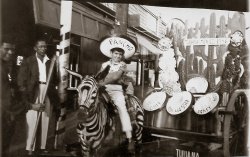 Alfonso R. Salcido in Tijuana, Mexico, in 1950. View full size.
Eternal TijuanaLooks like the same photo-prop stand was still there 15 years later.

(ShorpyBlog, Member Gallery)
