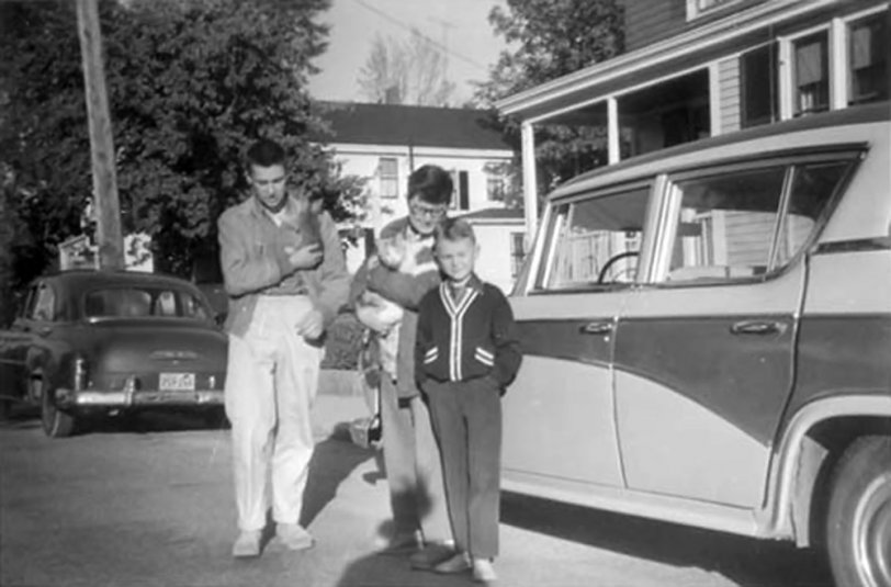 Photo taken in Bar Harbor Maine in 1958 with my Uncle and a friend.
This is just after arriving in the US from Sweden. Notice the 1957 Rambler Cross Country station wagon.  I have owned 9 AMC / Ramblers since. View full size.
