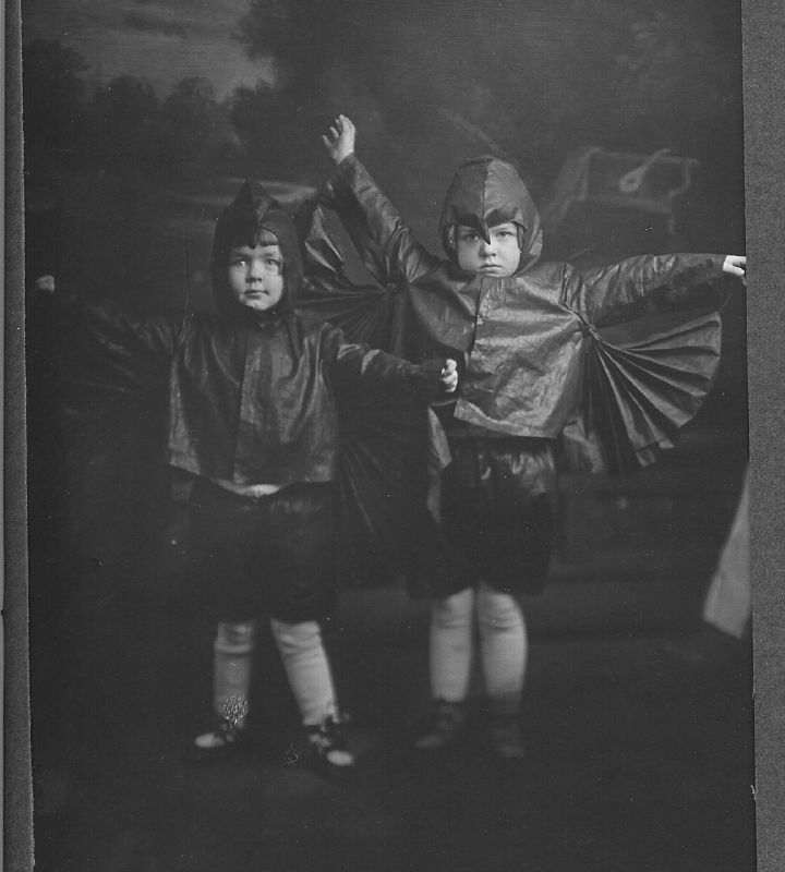 Jane and Mary Alice Cunningham approx 1919, posing in halloween costumes.