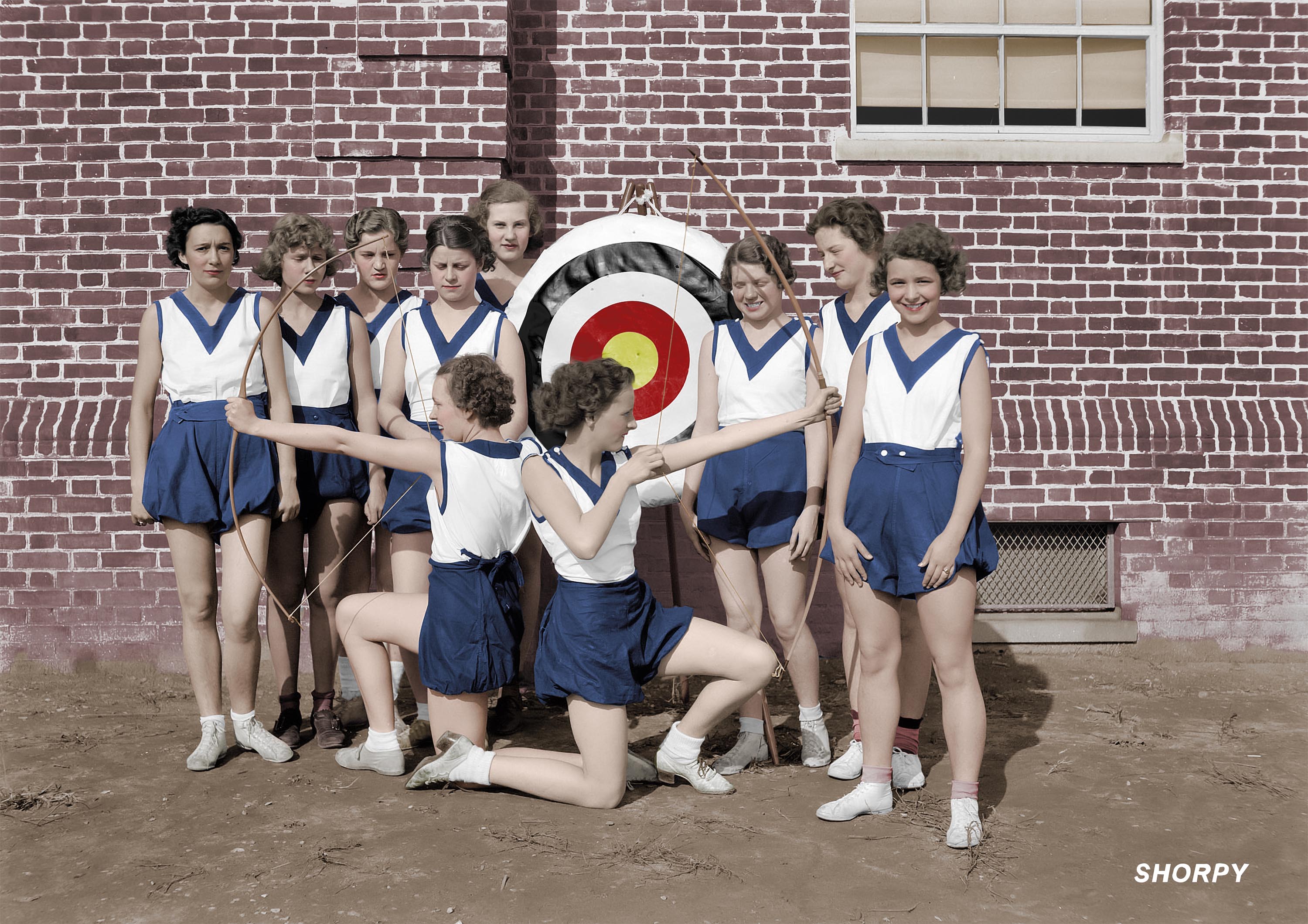 Here is my version of this Shorpy Photo. The girls seem to be having a good time practicing. I think a sport like archery builds character and respect, things we seem to lack today. 