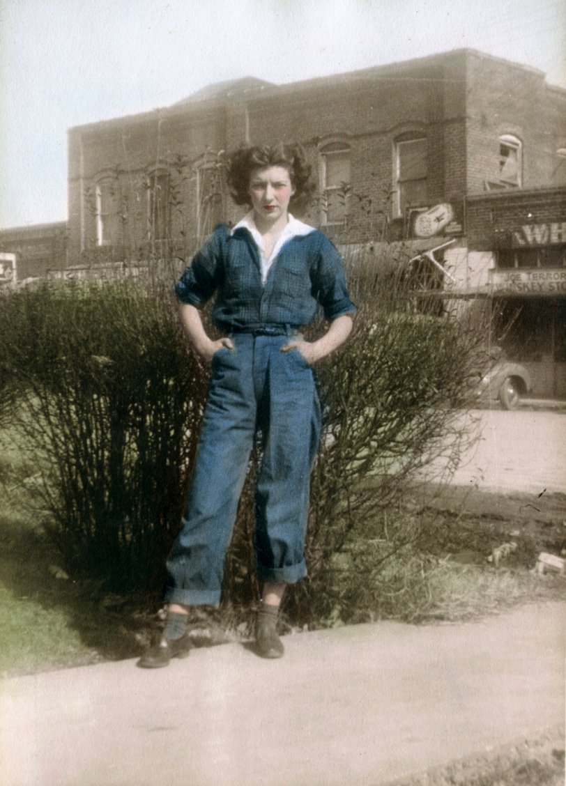 My mom in 1946 at age 17 in Joiner, Arkansas. I got a chuckle out of the Joe Terror Whiskey Store in the background. Also, this is the sister of the Young Navy Sailor (see below). She is the one that signed the papers for my Uncle to go into the Navy.
