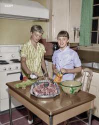 Broil Meats Girl (Colorized): 1956