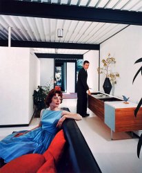 "9038 Wonderland Park Avenue, Los Angeles, 1958. Case Study House No. 21." Architect: Pierre Koenig. Color transparency by Julius Shulman. View full size. These two look pretty sophisticated and worldly. Wonder what they're saying?