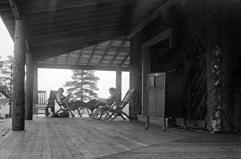 A perfect day to enjoy the mountains (and music from the porch Victrola). Location and date unknown; image discovered at a flea market near Annapolis, Maryland. View full size.
