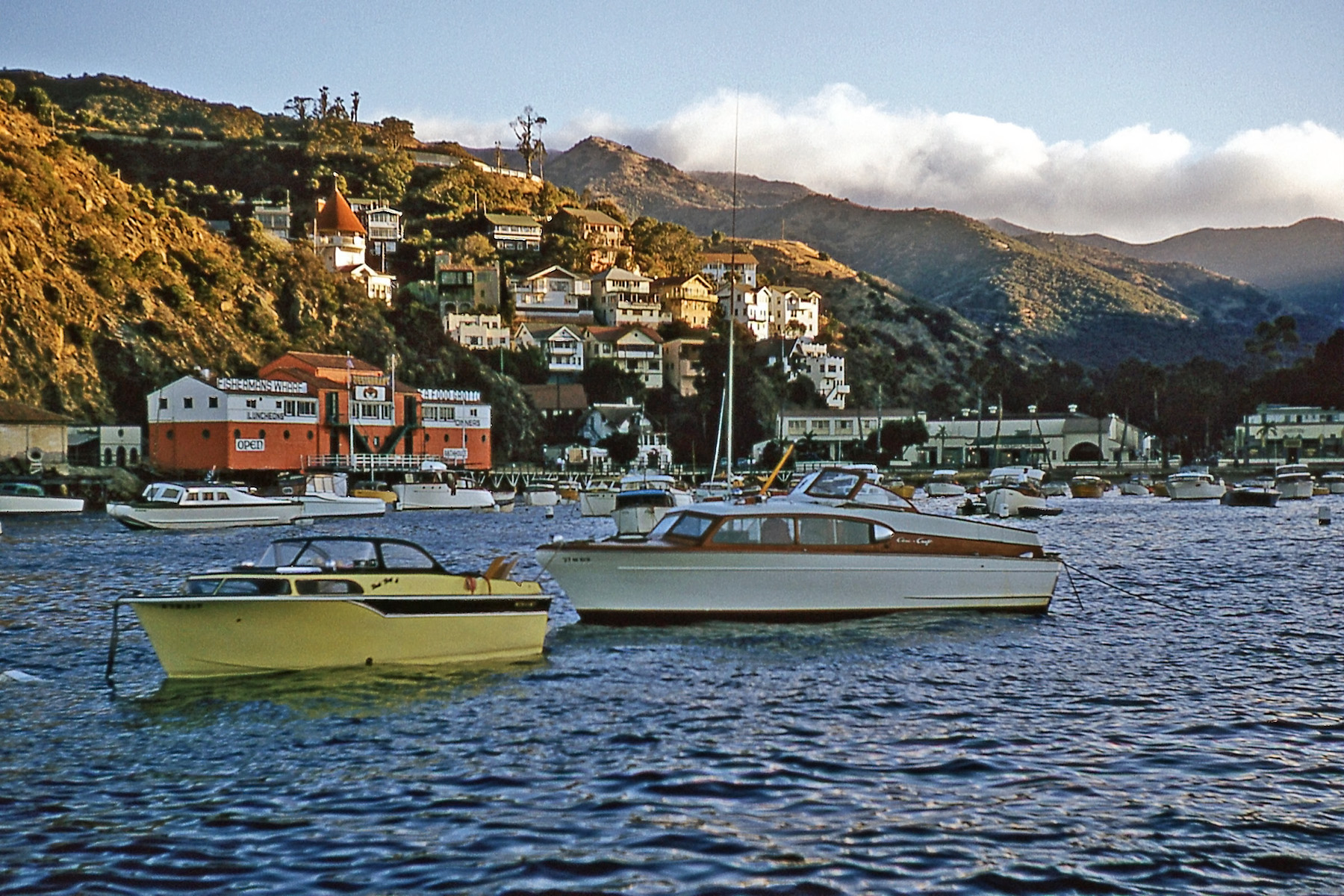 Catalina Harbor, California, September 1957. Taken by my dad with his trusty Contax. Kodachrome slide. View full size.