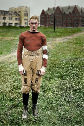I've colorized a few sports related images from Shorpy. This is of the recent Catholic University football player. View full size.