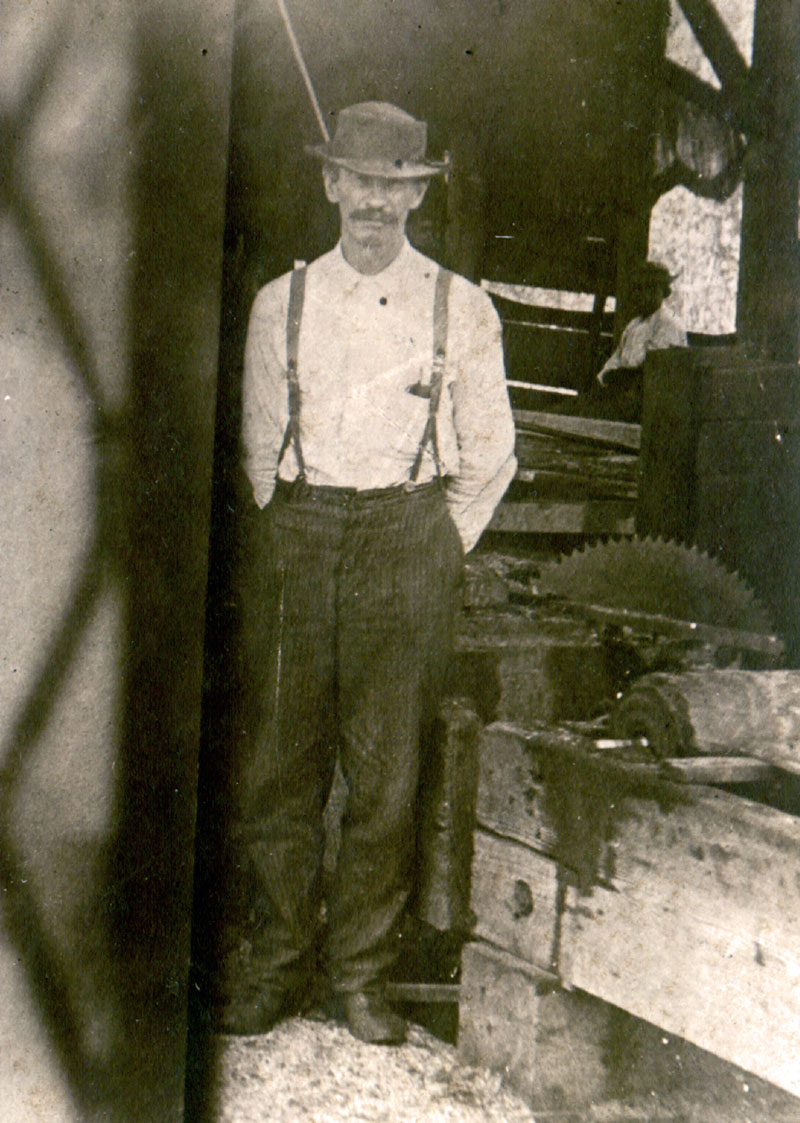 This is my great-ggreat-grandfather, Charles Lee Adams. He was born on June 19, 1866, in Grand Rapids, Michigan. In the 1880's Charles' parents moved the whole family down to Mississippi to start a lumber business. This image was taken in the early 1900's at one of the Adams Family sawmills, probably in Scott County or Rankin County, Mississippi. View full size.