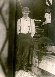 This is my great-ggreat-grandfather, Charles Lee Adams. He was born on June 19, 1866, in Grand Rapids, Michigan. In the 1880's Charles' parents moved the whole family down to Mississippi to start a lumber business. This image was taken in the early 1900's at one of the Adams Family sawmills, probably in Scott County or Rankin County, Mississippi. View full size.
(ShorpyBlog, Member Gallery)