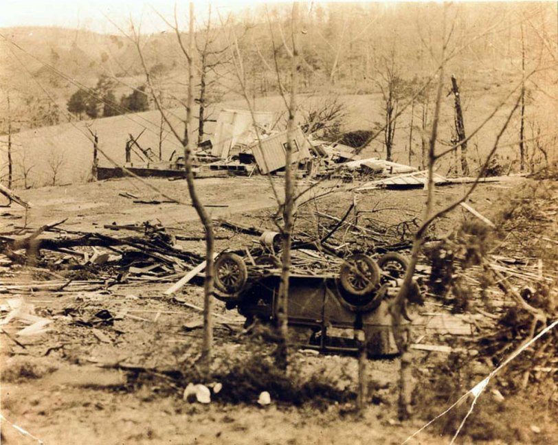 In May of 1933 a tornado raced through the suburbs of Kingsport, Tennessee, leaving a path of death and destruction approximately 20 miles long. This view is from the Cherry Hill section on the northwest side of Kingsport. View full size.
