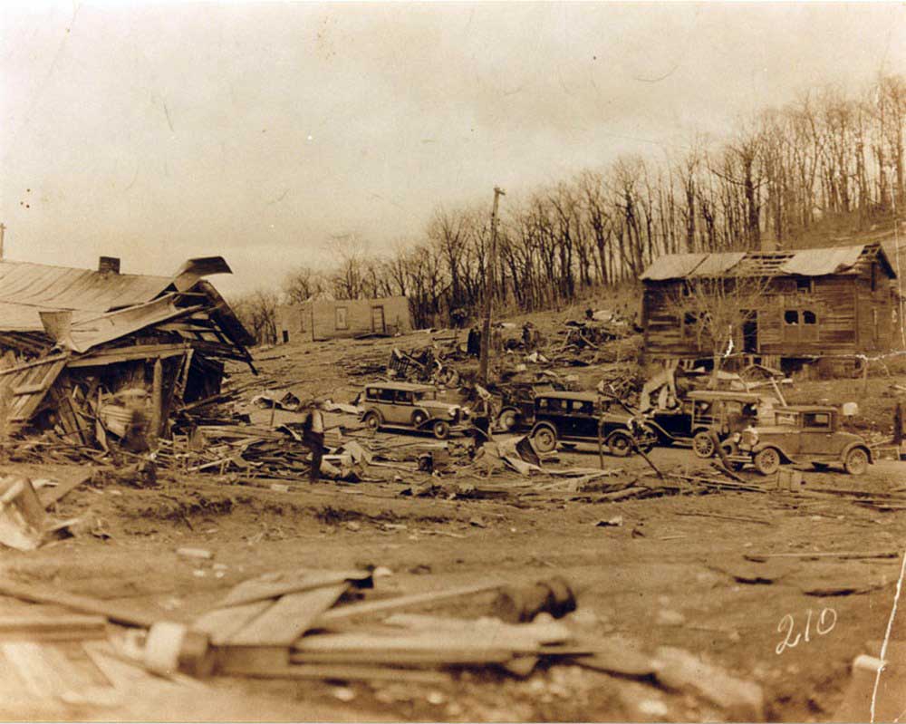 A second view of the destruction from the 1933 tornado in the Cherry Hill section northwest of Kingsport, Tennessee. View full size.
