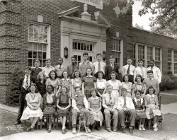 The Riverton School 8th grade class of 1939. The Riverton, New Jersey, school looks the same, but doesn't allow dogs due to potential lawsuits. View full size.