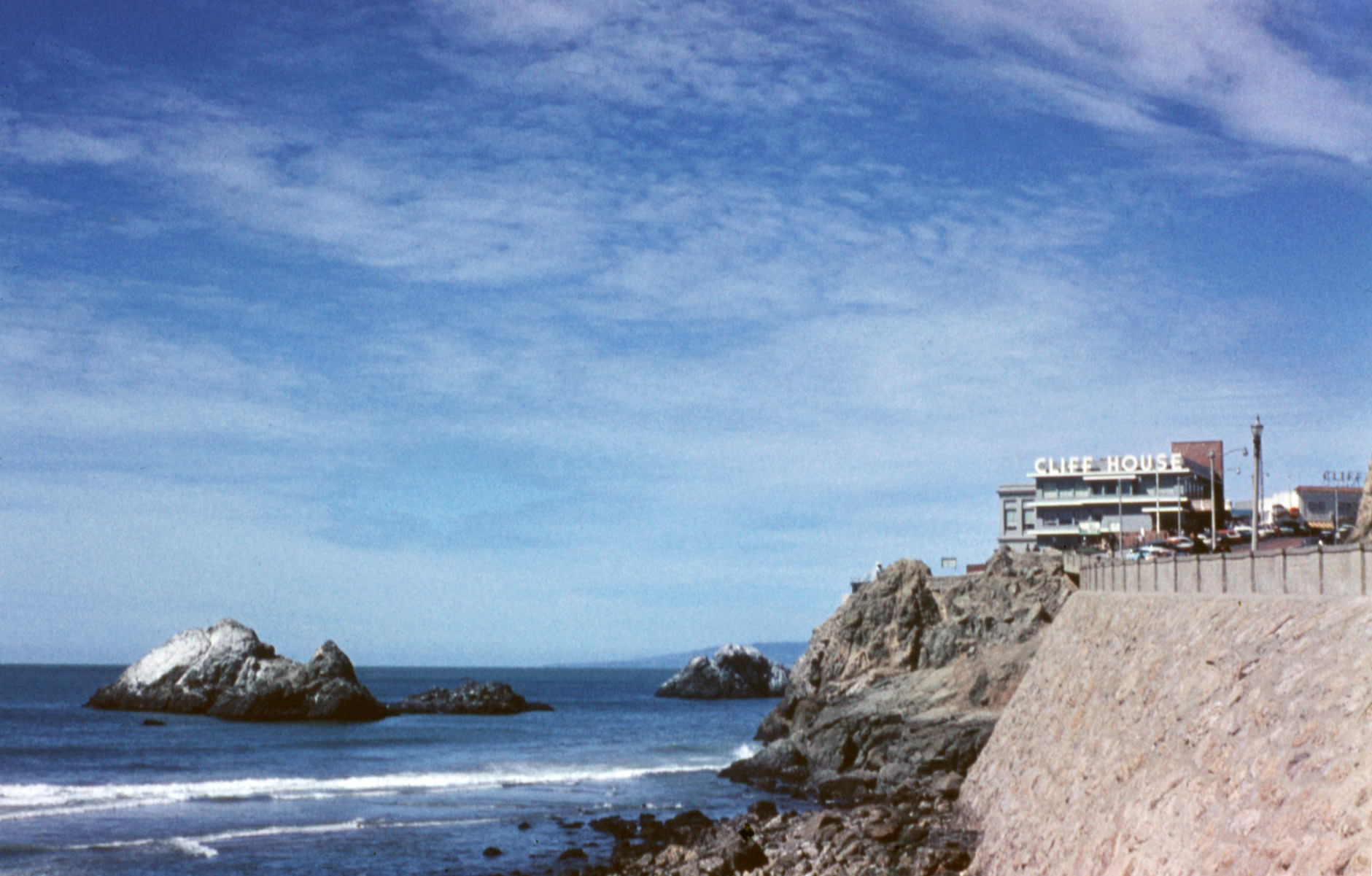 This is the famous "Cliff House" restaurant in 1959, which, in one form or another, has been a fixture in San Francisco for over a century. Located on the edge of Golden Gate Park, it's still there today in a modernized form. I'm sure it's a great restaurant, but judging from the current prices on the menu I'm guessing that our family of four were just on a sightseeing tour and ate dinner somewhere else! View full size.
