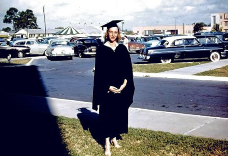 This a photo of my wife taken by one of her parents in 1956, again before I ever knew her. This was when she had graduated from the University of Miami at Coral Gables, Florida. The Shorpy car identifiers should be OK with this one.
