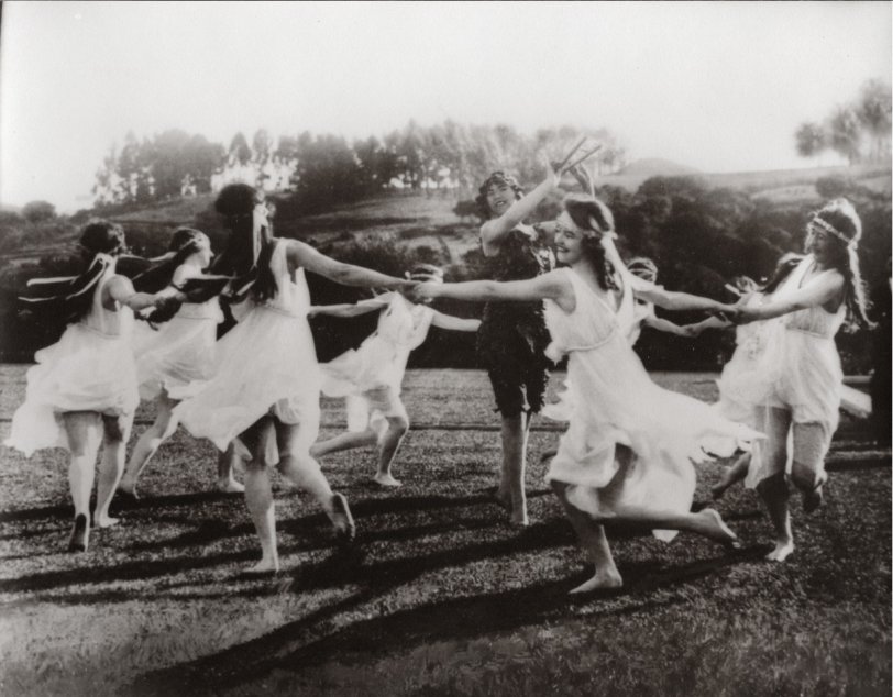 My mother Gladys Wagner is part of the group of ladies dancing at the Crocker Estate in the San Francisco Bay Area around 1920. View full size.
