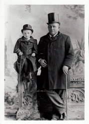 Taken in Chicago in about 1895. John Dominic "Yank" Cunningham (shown here with his son William) operated a tavern/restaurant in the Mount Greenwood neighborhood on West 111th Street in the Southwest Chicago at that time. He passed away in 1907. Yank was my great aunt Rose Ann Jackson's brother-in-law.
&quot;Yank&quot; Cunningham infoI am looking for more information, especially pictures, of James Dominic "Yank" Cunningham. Specifically pictures of the saloon, restaurant, hotel he ran at 11th &amp; Sacremento  in the Chicago neighborhood of Mt Greenwood at the turn of the century. Please post below if anyone has anything. Thanks!
(ShorpyBlog, Member Gallery)