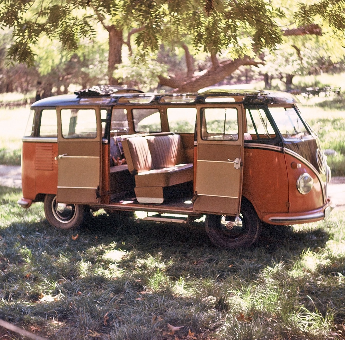 Volkswagen camper on a picnic, Garden Canyon, Fort Huachuca, Arizona, summer 1962. This was a beautiful vehicle for exploring around Fort Huachuca and Sierra Vista, Arizona. View full size.
