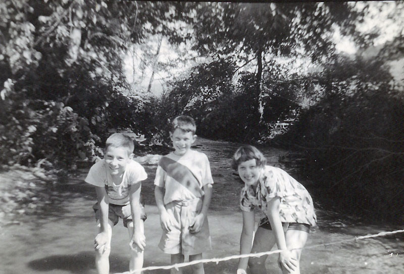 Dad and friends playing in Rabbit Creek in Franklin, NC around 1950. View full size.