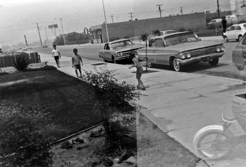 Here's another picture of my dad skating in 1965 in West Covina, Los Angeles. My dad left a comment about what it was like skateboarding back then on the other picture I posted of him skating here. View full size.

