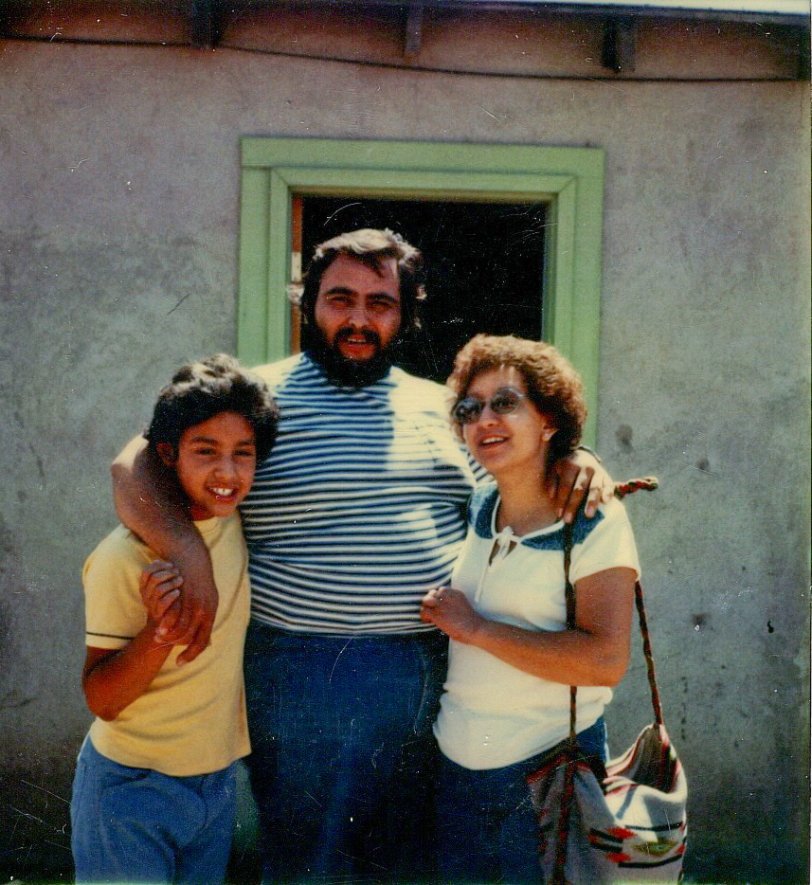 Lupe Arroyo with her husband Richard Rivera and son David, taken outside his family's adobe home in Ft Garland, Colorado. The San Luis Valley in Southern Colorado/Northern New Mexico is a very isolated place and the Hispanic families are usually interrelated, similar to those from the Appalachian Mountains. View full size.
