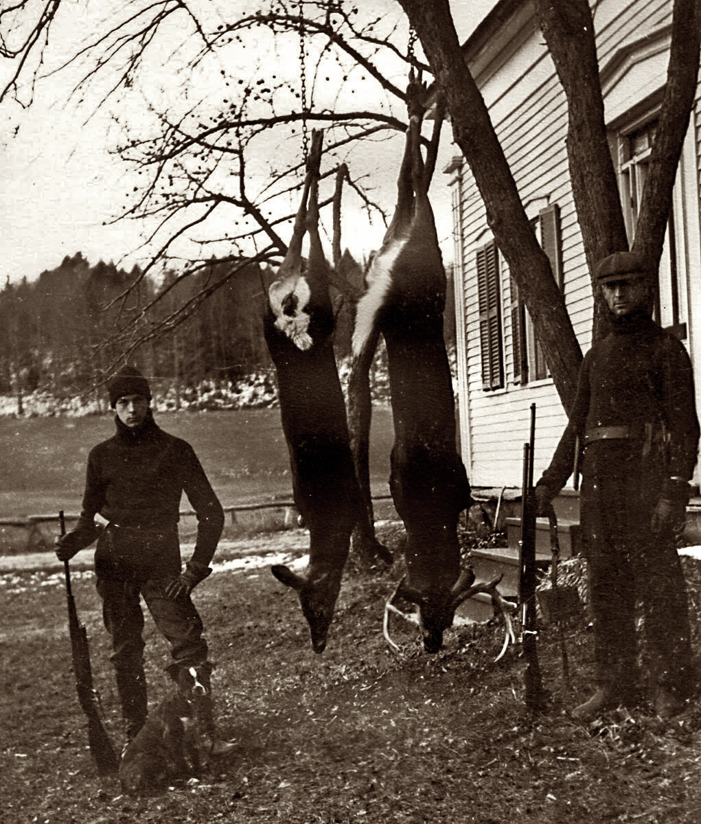 Brothers Harry and Fred Carpenter with their kills, Surry, NH, c. 1910.