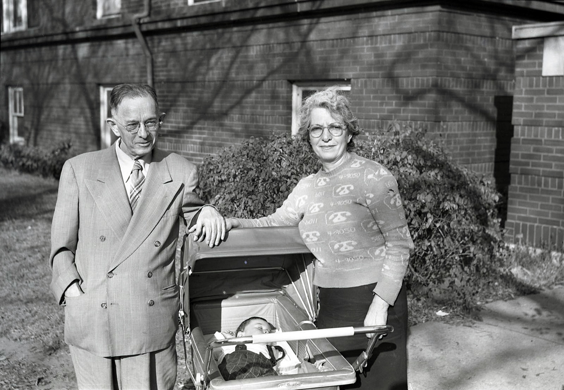 Dr. Benjamin Lurie (1894-1954) and his wife Bertha (1898-1984) were born in Russia and escaped to America to start a better life. He became a dentist and practiced in Chicago in the Humboldt Park neighborhood. Later the family moved to Albany Park and lived at 4837 N. Albany Ave with their two daughters Mildred (b. 1924) and Louise (1933-2014).

This photograph of Dr. Lurie and his wife with their first grandson Steven (b. 1952) was taken about 1953. Tragically, Dr. Lurie died on June 20, 1954.

These fine people were my maternal grandparents. View full size.