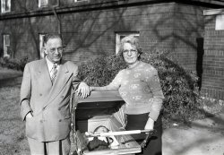 Dr. Benjamin Lurie (1894-1954) and his wife Bertha (1898-1984) were born in Russia and escaped to America to start a better life. He became a dentist and practiced in Chicago in the Humboldt Park neighborhood. Later the family moved to Albany Park and lived at 4837 N. Albany Ave with their two daughters Mildred (b. 1924) and Louise (1933-2014).
This photograph of Dr. Lurie and his wife with their first grandson Steven (b. 1952) was taken about 1953. Tragically, Dr. Lurie died on June 20, 1954.
These fine people were my maternal grandparents. View full size.
My momhad that same sweater in 1951.
(ShorpyBlog, Member Gallery)