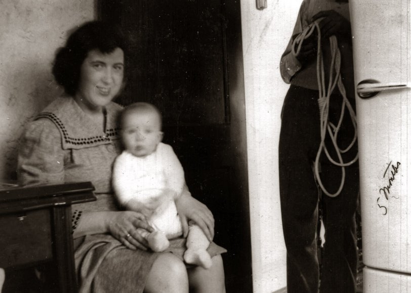 April 1942. Delanco, N.J. My mother with me and unknown person with a noose. View full size.

