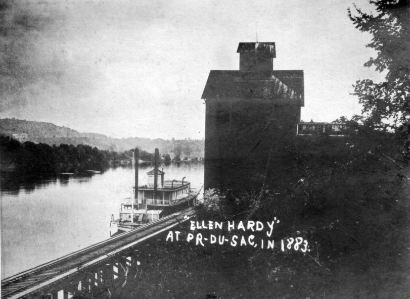 Picture of the riverboat Ellen Hardy docked at Prairie du Sac Wisconsin, in 1883.
