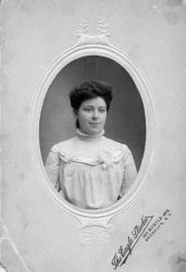 My grandmother, Ellen Rockett, Brooklyn, circa 1910. View full size
Beautiful!What a serene face! My daughter and I are crazy for pics of  these types of blouses.  So many personal touches ladies put on them, each seem to be one of a kind no matter how many photos we see!
(ShorpyBlog, Member Gallery)
