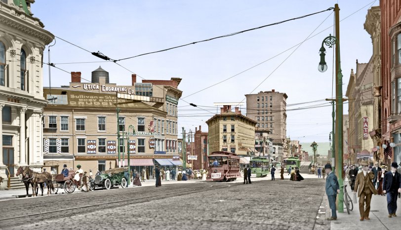 My colorized version of this Shorpy original. Utica, New York, my hometown. View full size.
