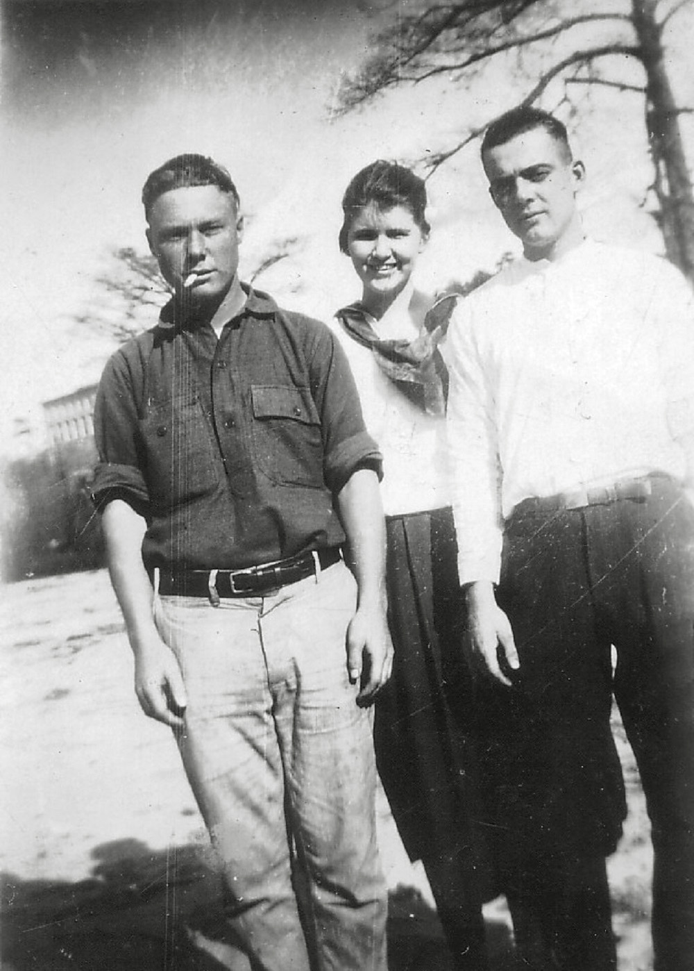 On right, my grandfather, Ernest Mathis, and unidentified friends.  About 1920 in Tallassee, Alabama. View full size.