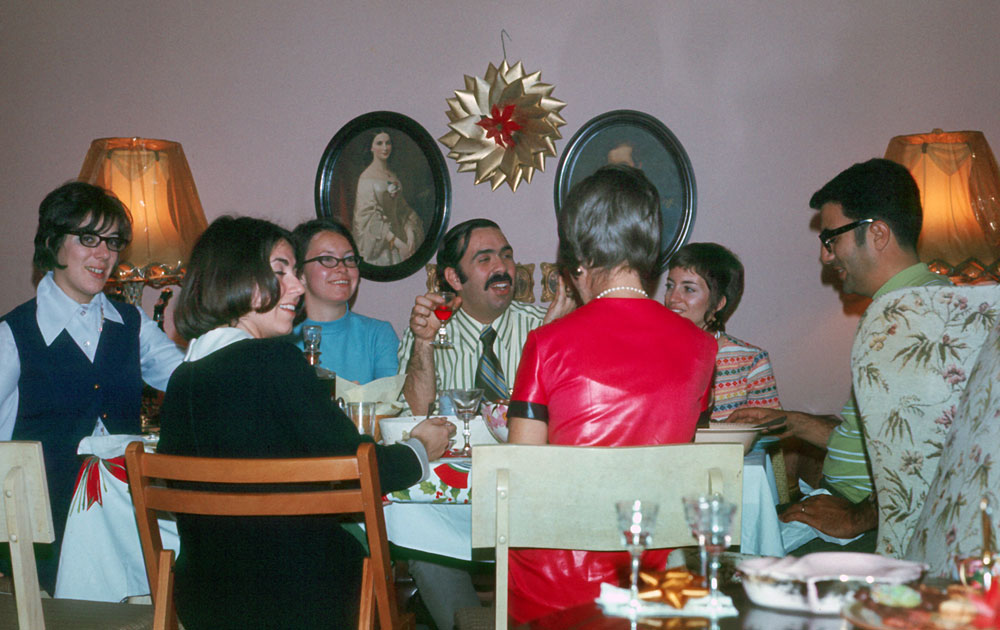 Christmas dinner at my grandparents' house in Floral Park, NY, 1969. Left, My mother, Rosemarie; My Aunt Barbara; My uncle Patrick; one of my aunt's sisters (I can't remember her name); my uncle Ralph; my aunt Loraine and cousin Mary. View full size.