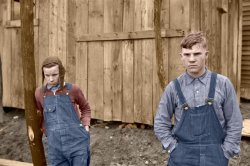 Colorized from Shorpy's files. April 1936. "Farm boys. Jackson County, Ohio." 35mm nitrate negative by Theodor Jung for the Farm Security Administration.