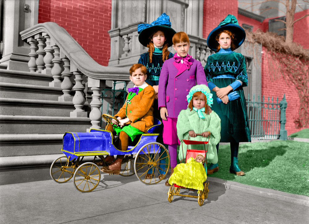 Colorized version of Five Little Naons: 1912. View full size.