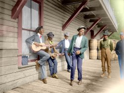 "Waiting for the Sunday boat." Florida, circa 1902. 8x10 inch dry plate glass negative by William Henry Jackson, Detroit Publishing Co. Colorized from Shorpy's files. View full size.