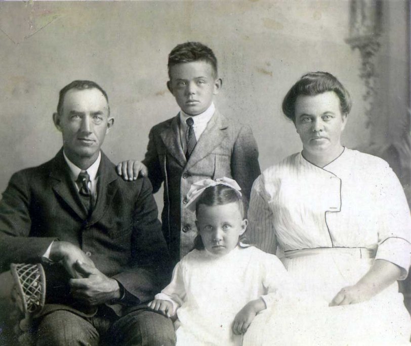 Taken in Hartsville, NY, in 1912. From left to right: Fred Hartman, Fred Hartman Jr, Mary Hartman, Grace Hartman. View full size.
