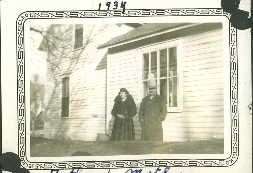 1934. Great Grandpa and Grandma. May have just come home from church or leaving on a trip.
