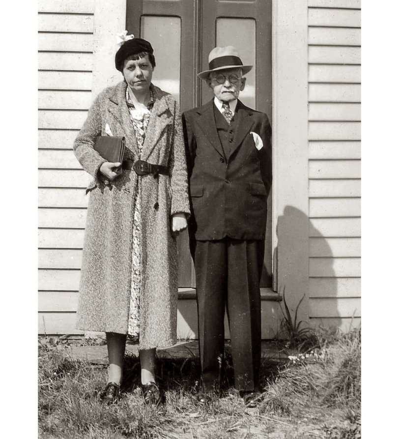 Great-Aunt Grace Tyler and her father, Albert Herman Tyler, at the front door of "the Tyler homestead" in Guilford, Vermont, in 1931. Grace and her parents lived in Keene, New Hampshire, where she was a church organist and he was an upholsterer.
Steve Miller
Someplace near the crossroads of America

