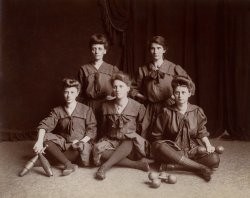 "Grand Rapids YWCA" is written in pencil on the back of this print from Michigan. There is no date, but the Grand Rapids YWCA was opened in 1900. To my eye the outfits do not look much more recent than that. View full size.
(ShorpyBlog, Member Gallery)