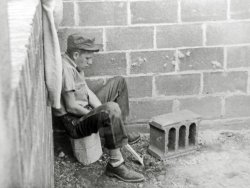 Bethesda, Maryland: 1947.  My grandfather was a skilled brick and stone mason. He insisted upon taking his son out of high school in favor of attending a trade school.  His reasoning was that my father would always have a means by which he could make a decent living.  Pictured is one of his weary young classmates. View full size.
(ShorpyBlog, Member Gallery)