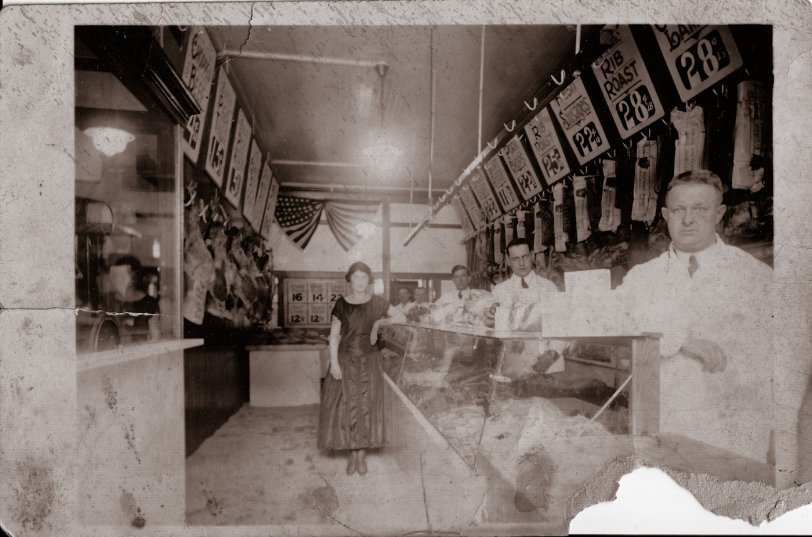 This is my great grandfather's butcher shop at 340 Hicks St. in Brooklyn (now the site of Long Island College Hospital). I believe he is the one closest to the camera. I'm unsure of the year, but I would guess c. 1900. He was born in 1859 or 1860. View full size.
