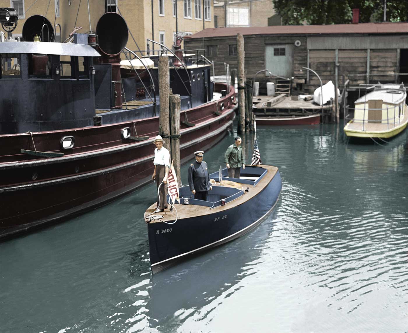 Harbor Police Boat, July 1926 (colorized). View full size.