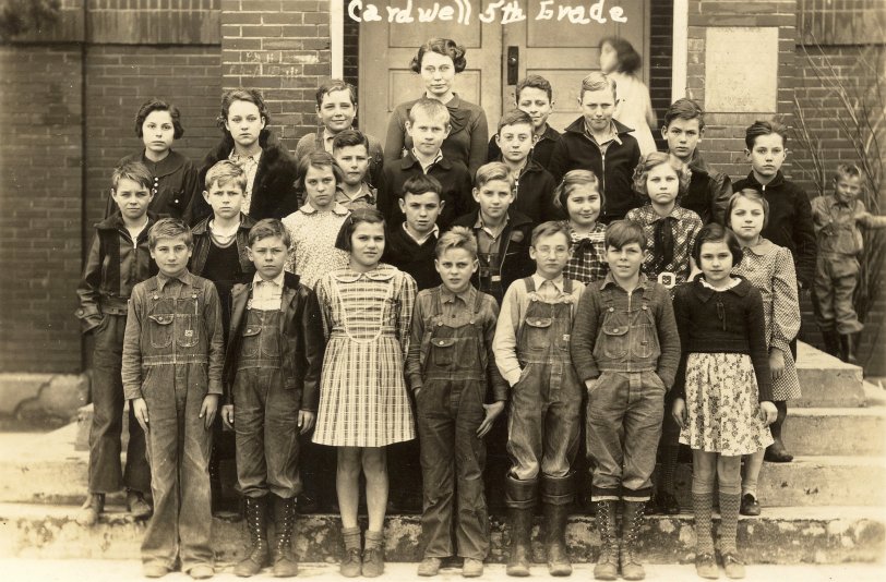 Fifth grade class taught by my Aunt Helen Beckner Parker in Cardwell or Springfield, Missouri, circa 1933-1942. View full size.
