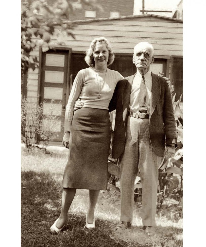 My great-great-grandfather Hutcheson, my namesake, in the early 1950s with my great-aunt. He came to America from Scotland in 1882. Worked and lived in Chicago putting on slate roofs in the Highland Park area. He was a proud member of the Freemasons. Note how dignified he was.
