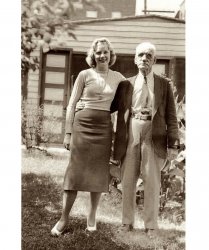 My great-great-grandfather Hutcheson, my namesake, in the early 1950s with my great-aunt. He came to America from Scotland in 1882. Worked and lived in Chicago putting on slate roofs in the Highland Park area. He was a proud member of the Freemasons. Note how dignified he was.
(ShorpyBlog, Member Gallery)