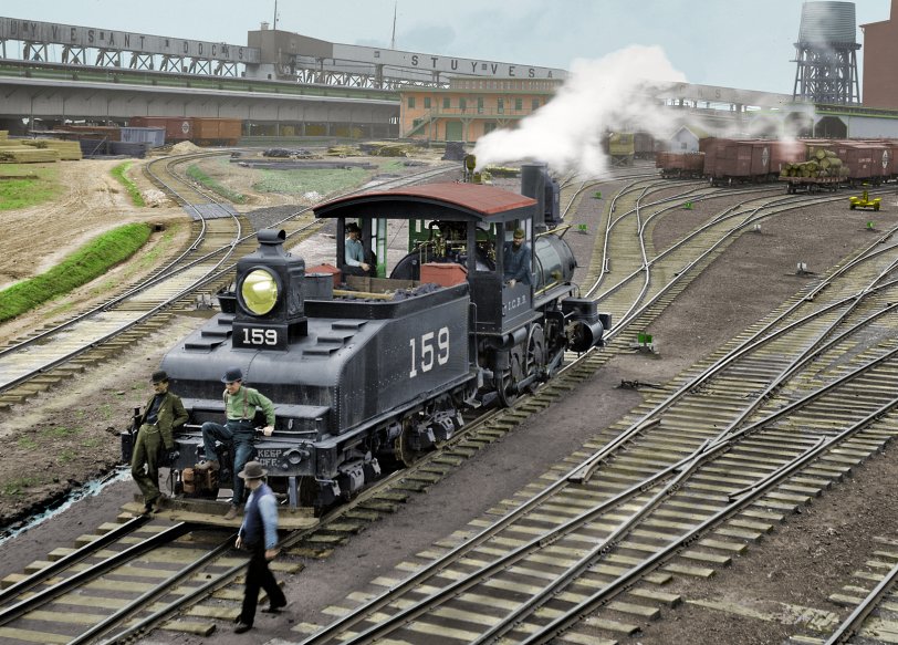 Colorized version of  Stuyvesant Dock  1900 New Orleans. Built and operated by the Illinois Central Railroad. View full size.
