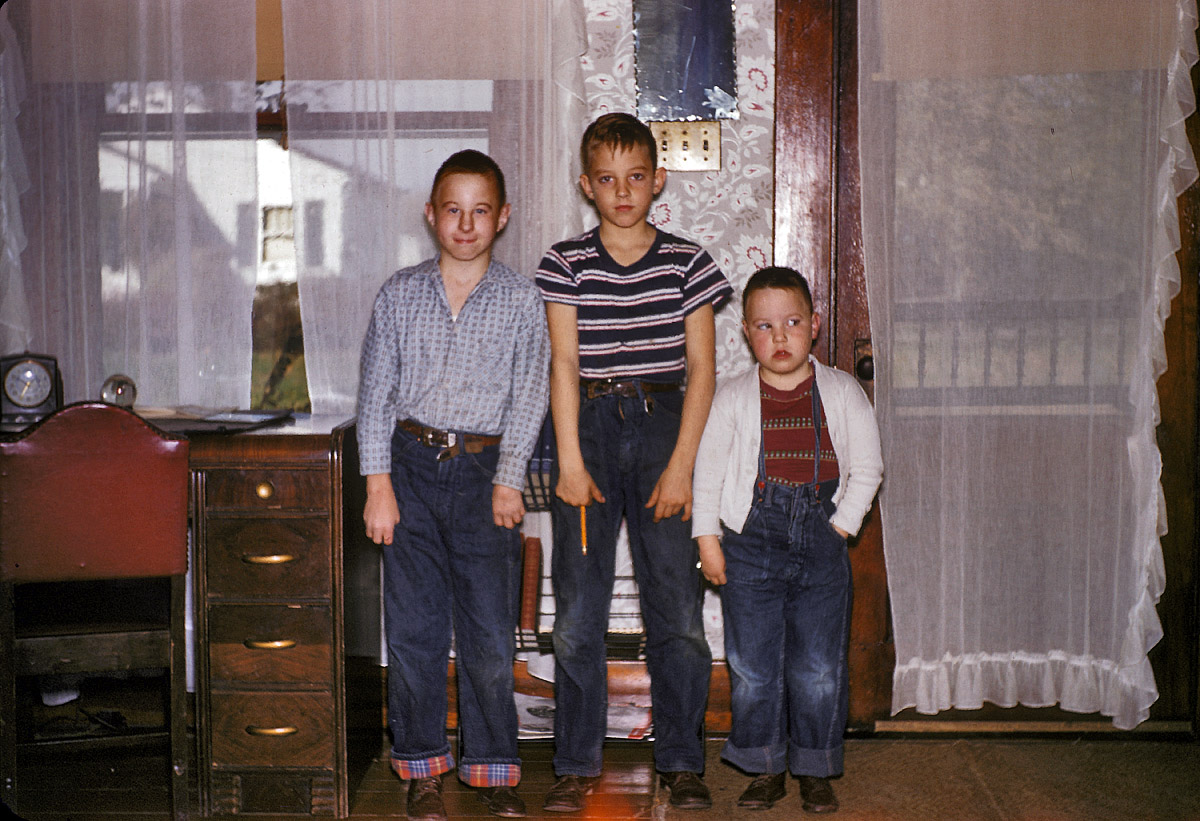 Possibly Indianapolis, circa 1952. Set 2 of found 35mm Kodachromes. At right is the boy from Dancing Queen. At left: Technicolor cuffs. View full size.