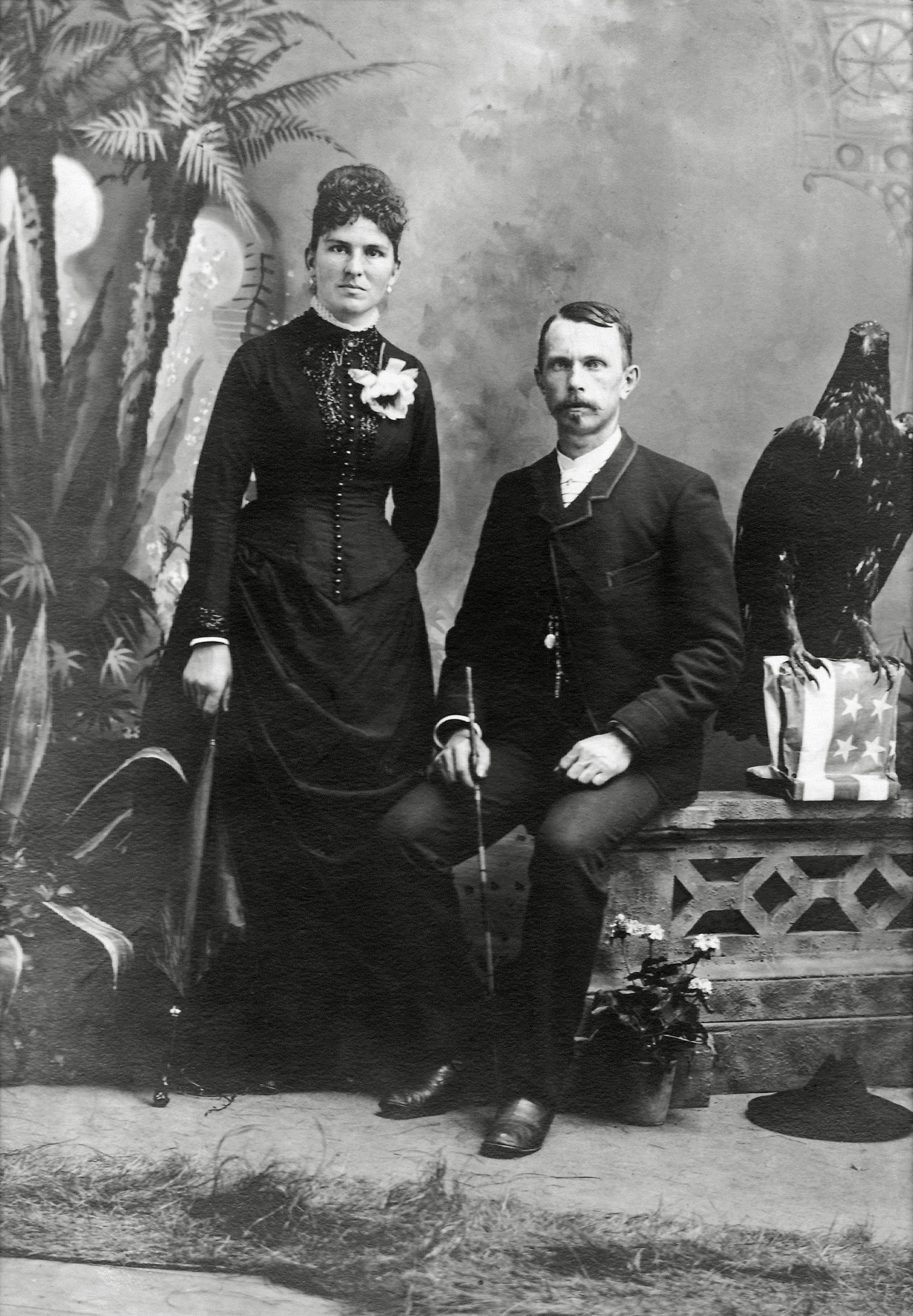 My great-great-grandparents Fred and Emma Schubert in their wedding photo, taken April 13, 1888. Emma was born in Schleswig, Germany on October 7, 1863 and died on June 24, 1912; she was buried in Kiel, Wisconsin. Fred Schubert was born in Lesohwitz bei Goritz, Germany on November 21, 1852. He came to this country with his parents at age nine and settled in Sheboygan, Wisconsin where later he became a wagon maker. In 1880, however, he entered a partnership with his brother Paul Schubert and started a photo studio in Kiel, Chilton and New Holstein. He continued the partnership until the time of his death. They also went on to have six children. All my photos are those of the Schubert Bros. studio. View full size.